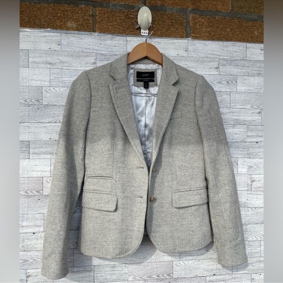J. Crew School Boy Womens Notch Lapel Wool Herringbone Gray Blazer size O - Picture 3 of 15